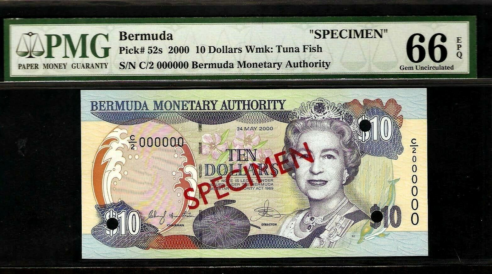 Bermuda SPECIMEN 10 Dollars 2000 PMG 66 EPQ UNC Pick# 52s PMG Census 1/0