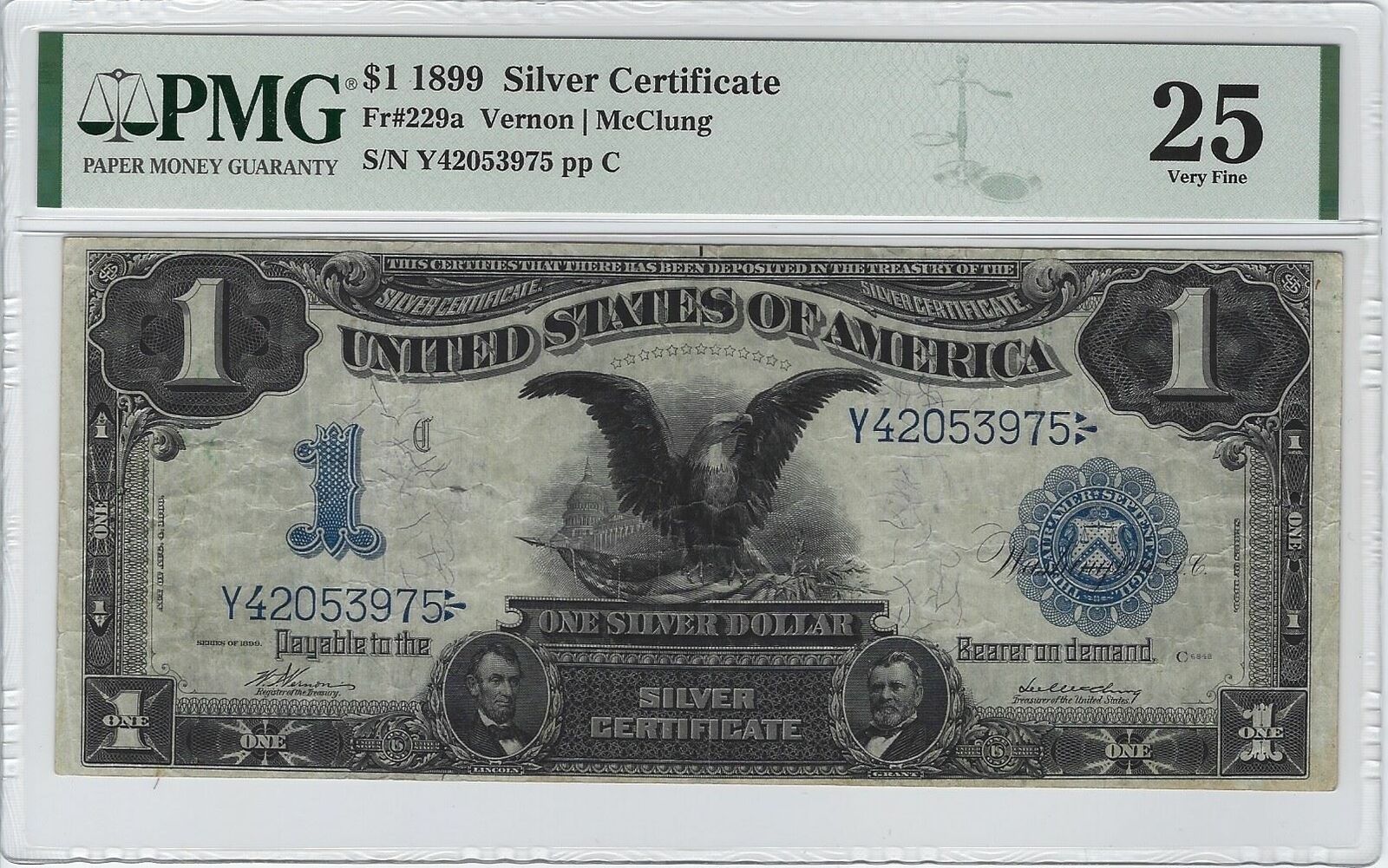 $1 1899 Silver Certificate (Black Eagle) Banknote (Key Date), FR#229a, PMG 25