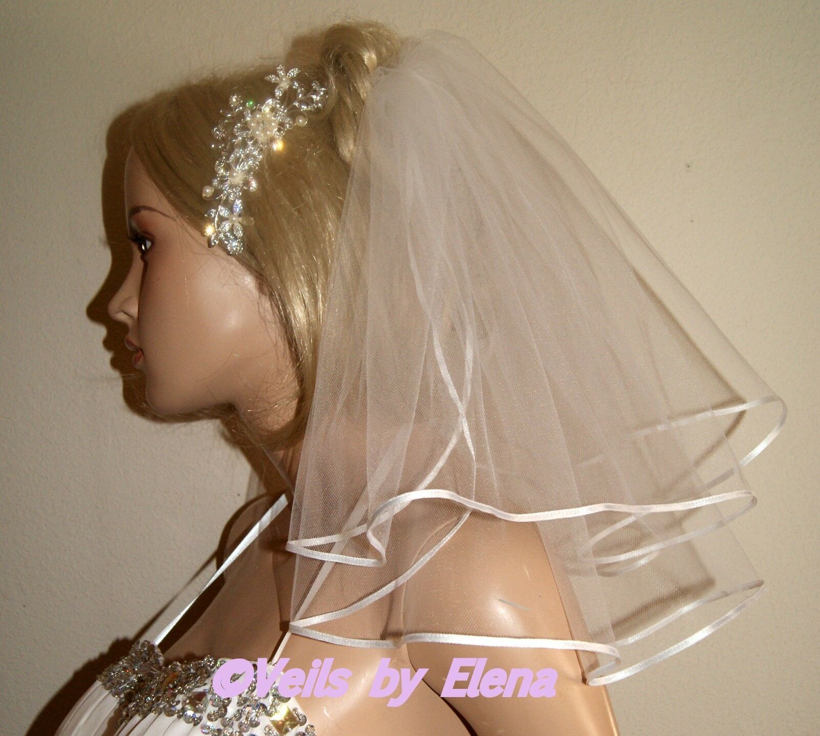Wedding Veil Flower Girl Shoulder Communion 2 Tiers 13 & 15 length Ribbon Edge